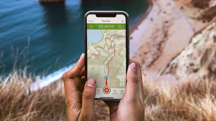 map on smartphone for hiking on the mountain