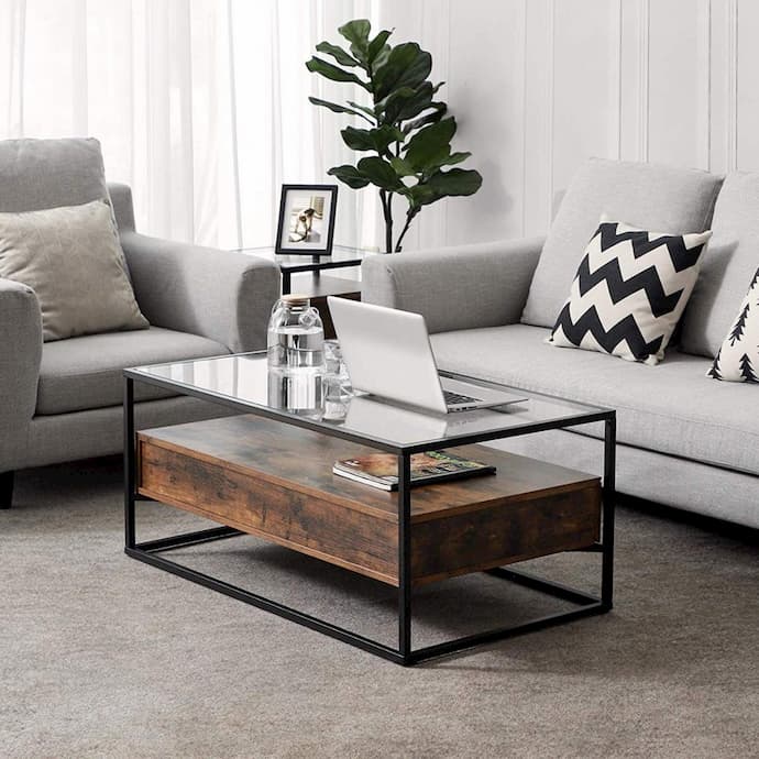 glass and wooden coffee table for living room