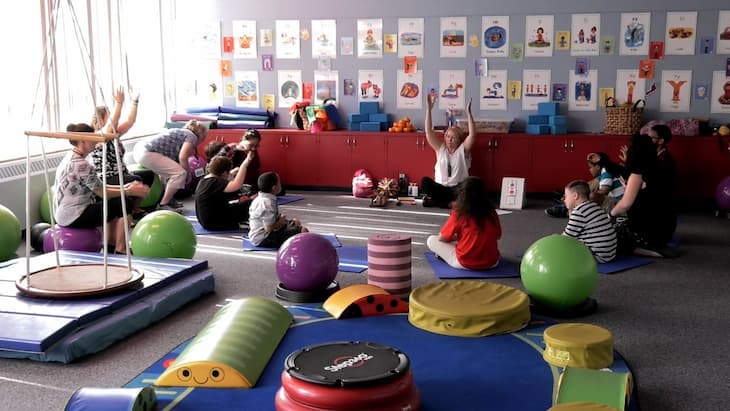 Parents and kids in sensory gym