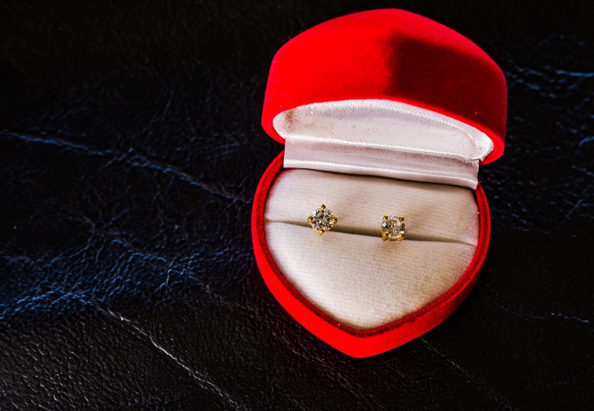 simple diamond earrings in a box